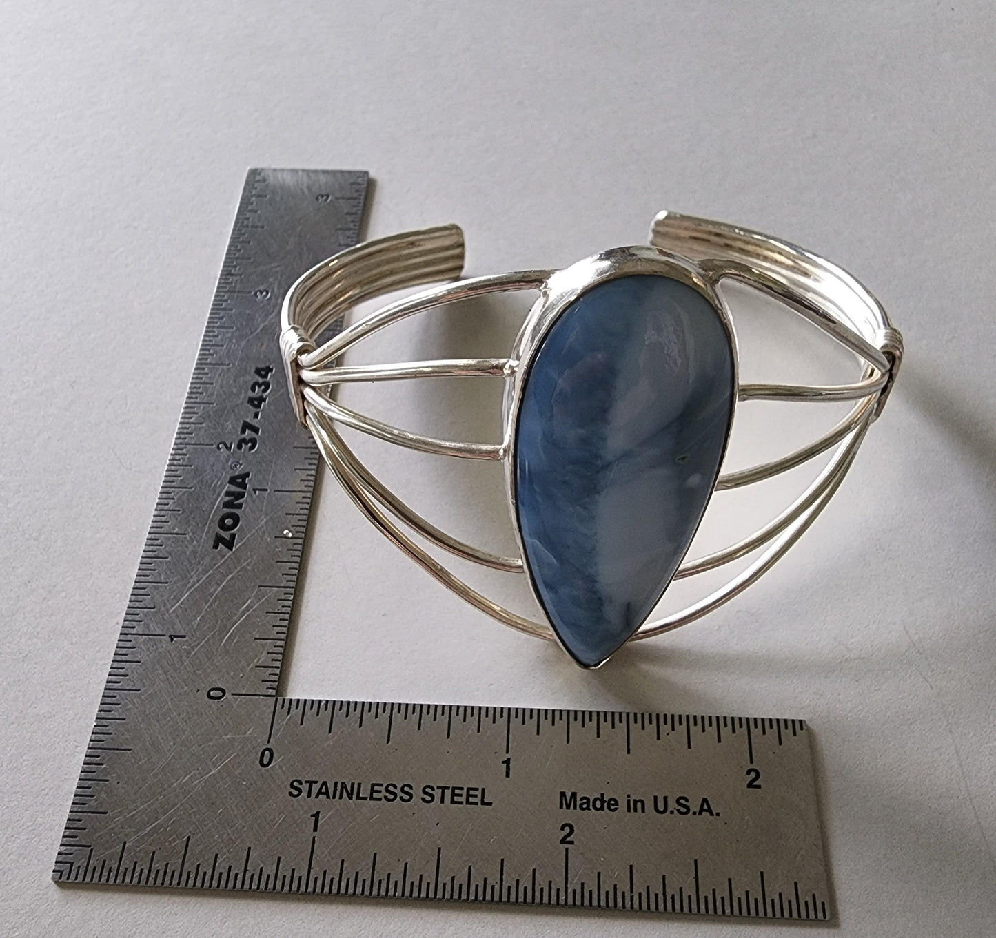 Handmade Blue Opal Teardrop Sterling Silver Cuff Womans Bracelet