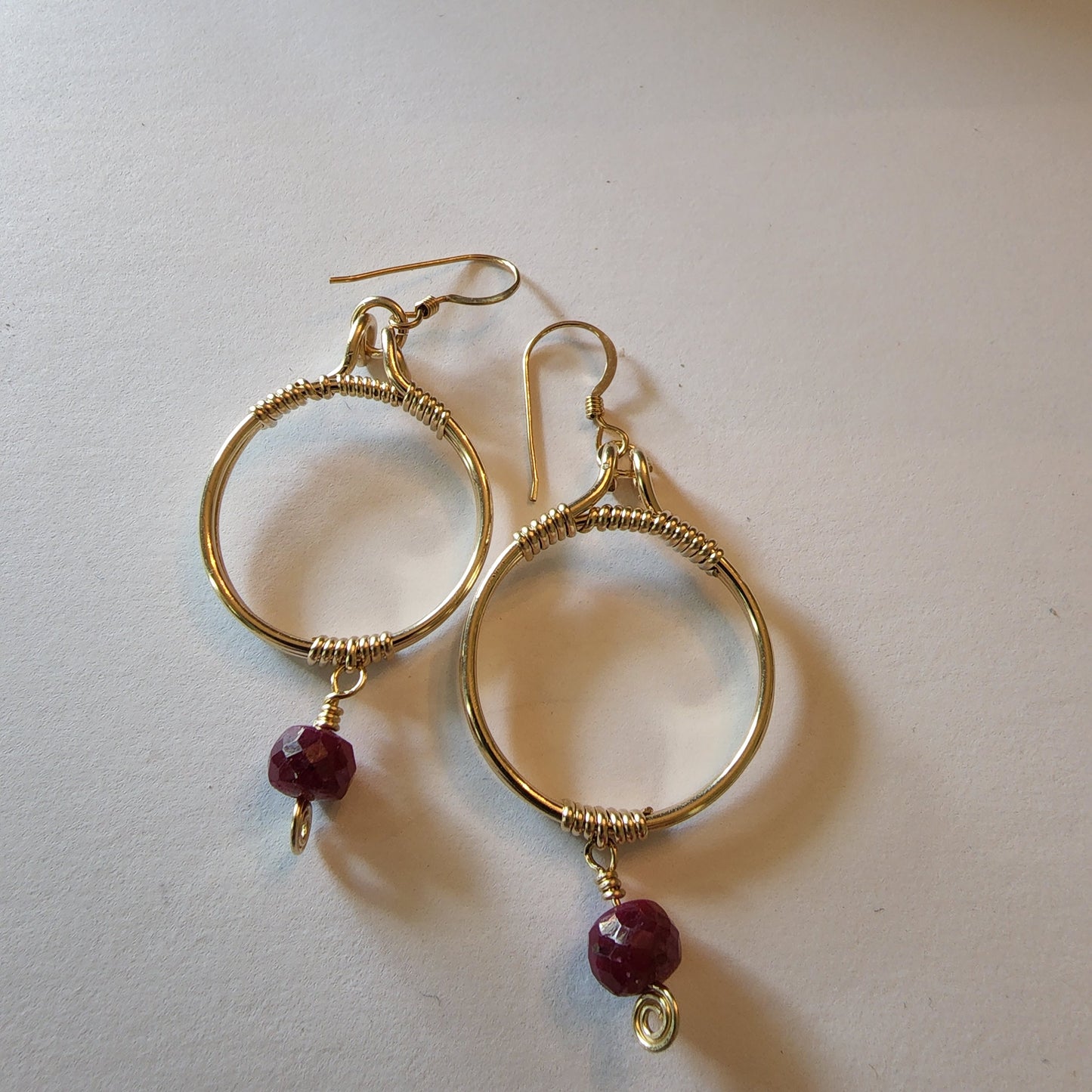 Handmade Woman Gold and Ruby Pierced Earrings