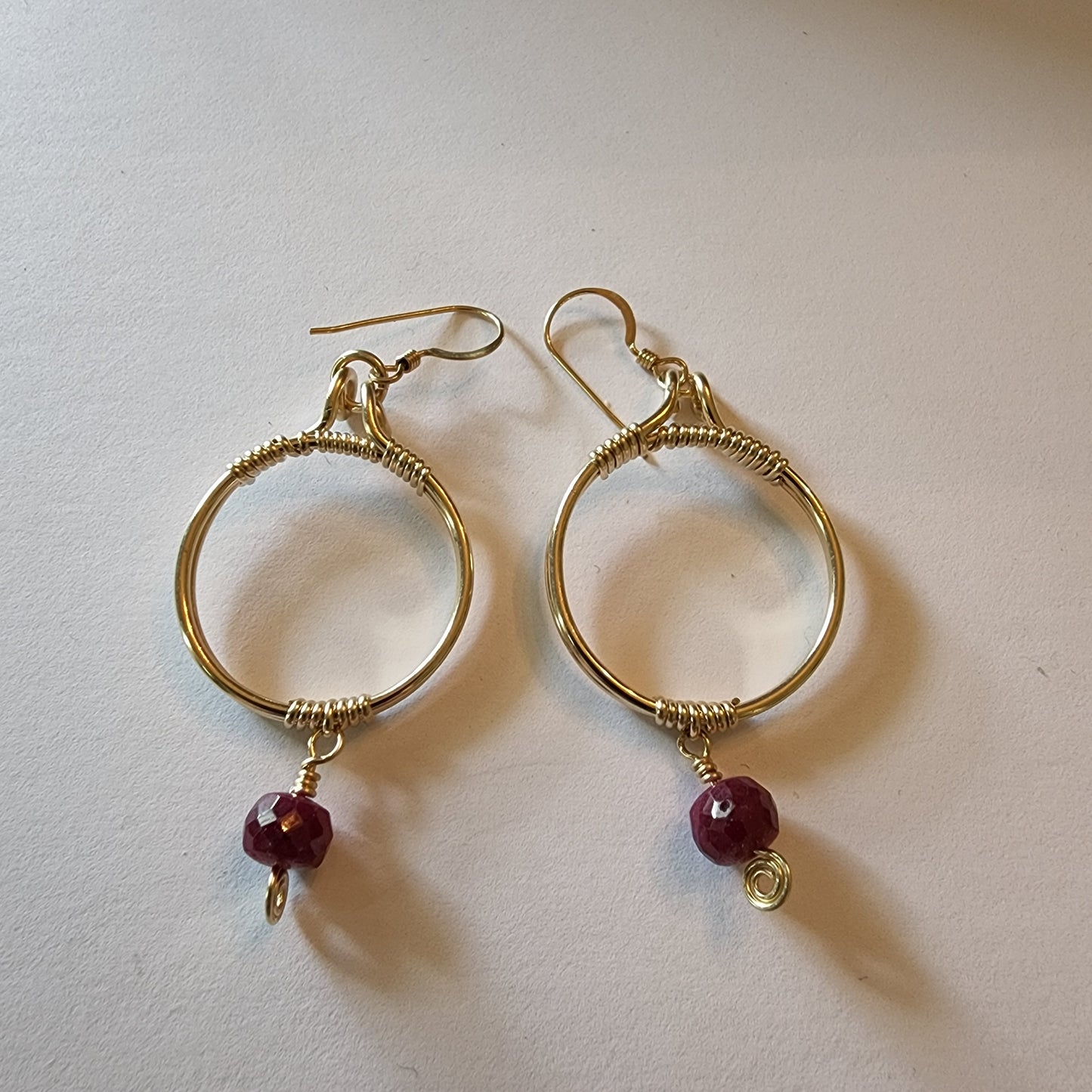 Handmade Woman Gold and Ruby Pierced Earrings