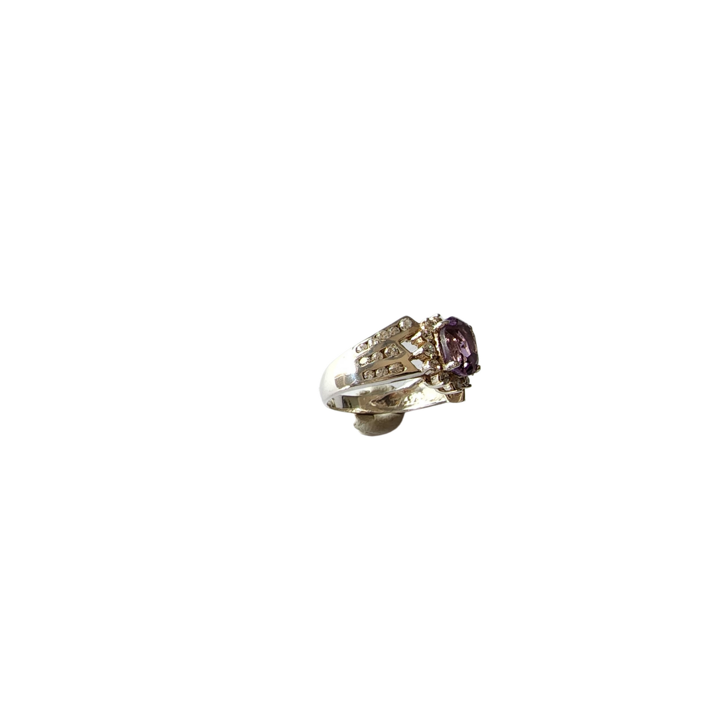 Vintage Womans Silver Cocktail Ring with Amethyst Stone