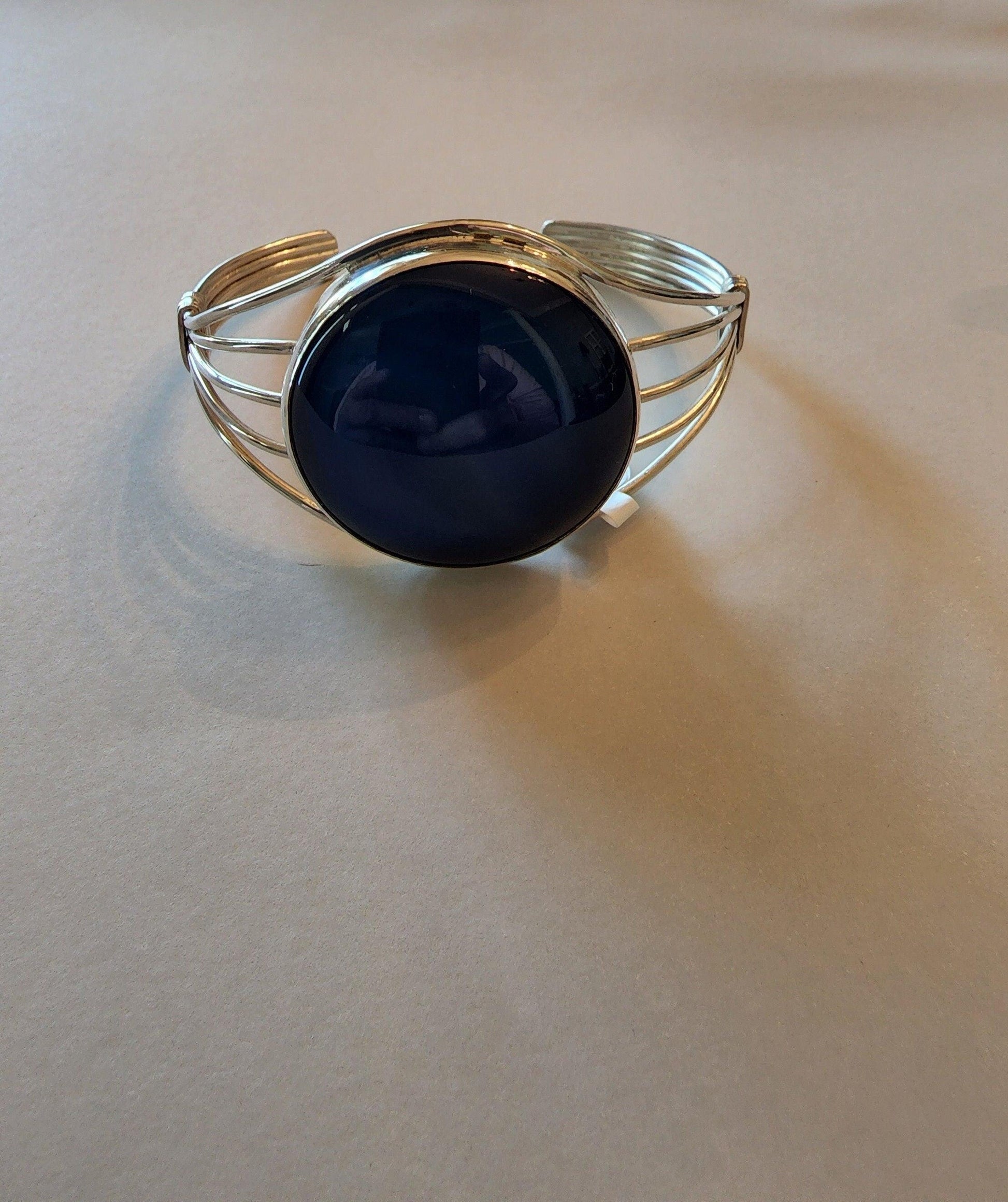 Large Blue Onyx Sterling Silver Cuff - Gilded Heart Designs
