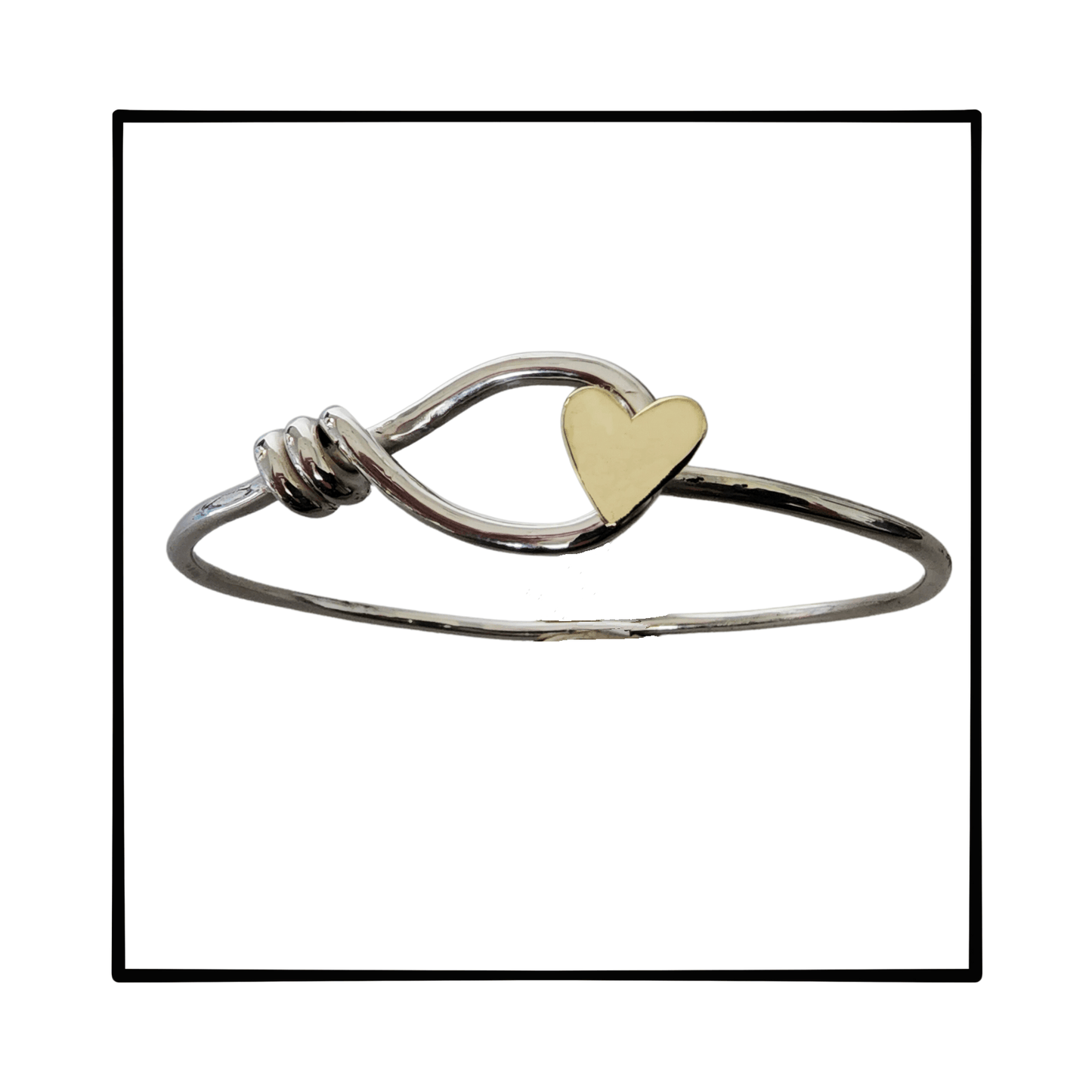 Handmade Sterling Silver and Brass Heart Bangle Bracelet - Gilded Heart Designs