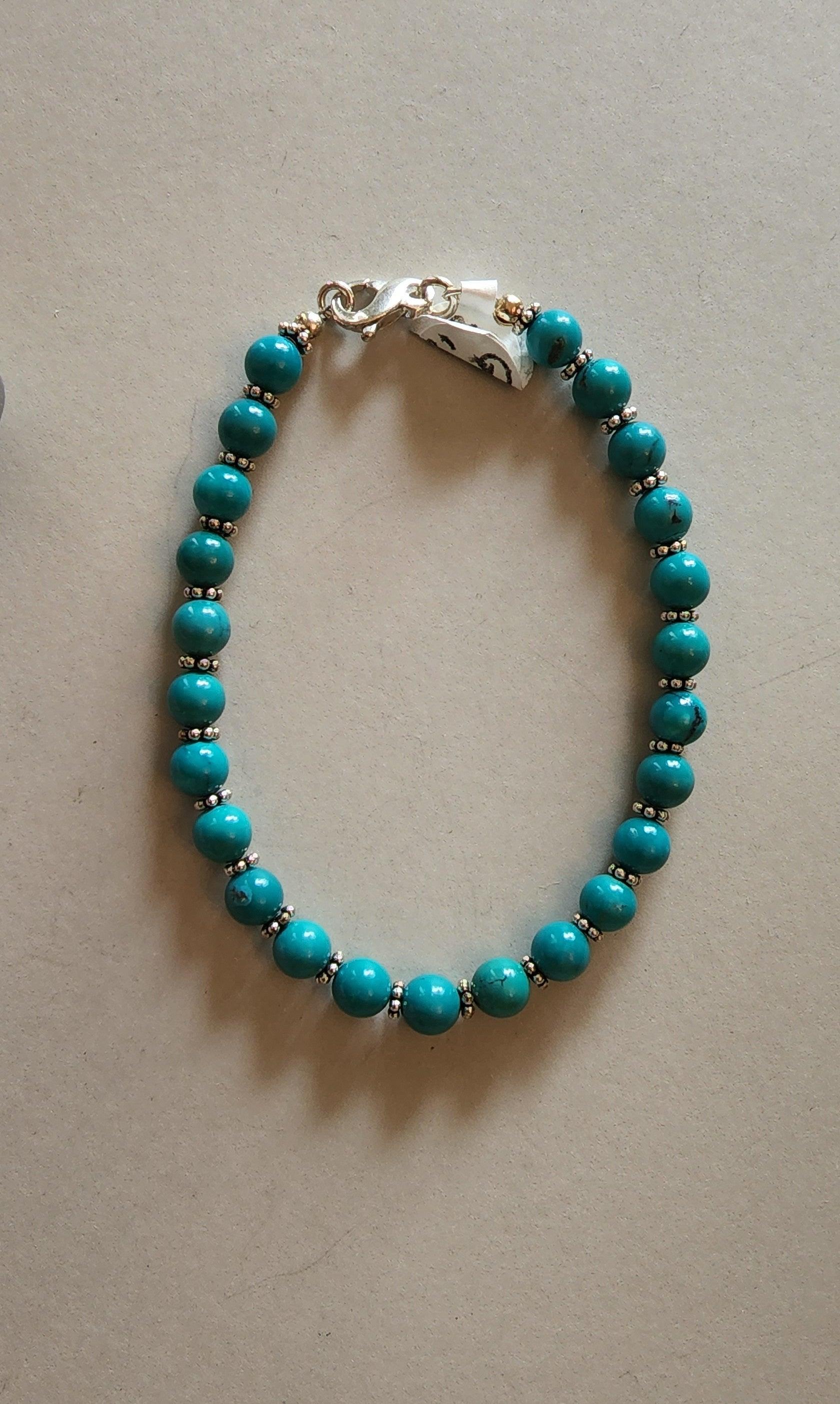 Handmade Womans Turquoise and Sterling Silver Beaded Bracelet - Gilded Heart Designs