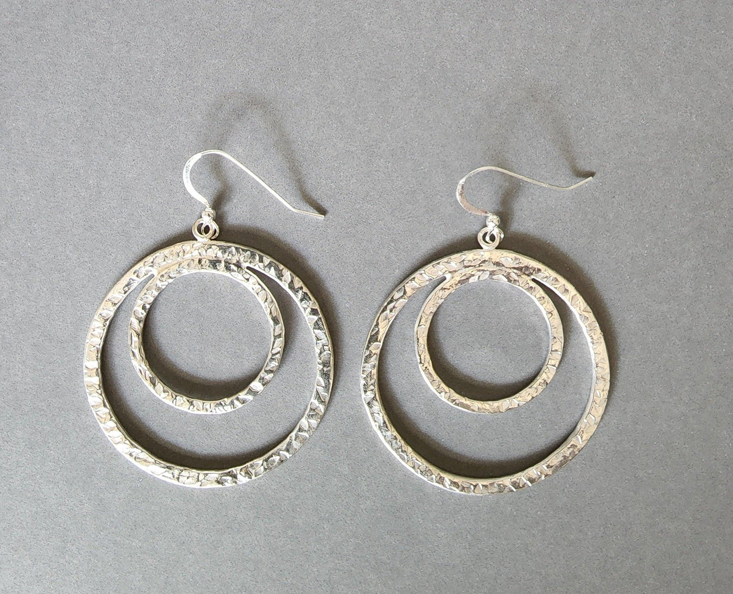 Handmade Sterling Silver Textured Double Hoop Earrings - Gilded Heart Designs