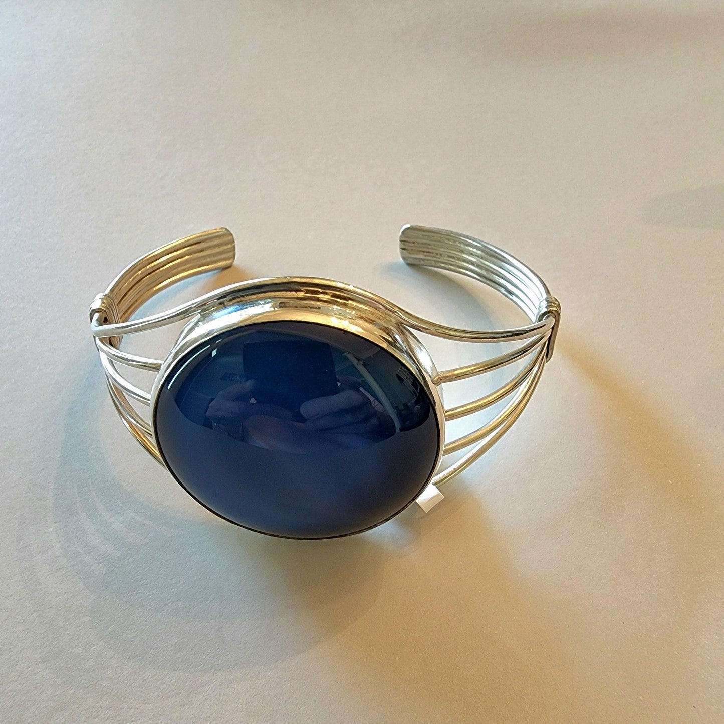 Large Blue Onyx Sterling Silver Cuff - Gilded Heart Designs