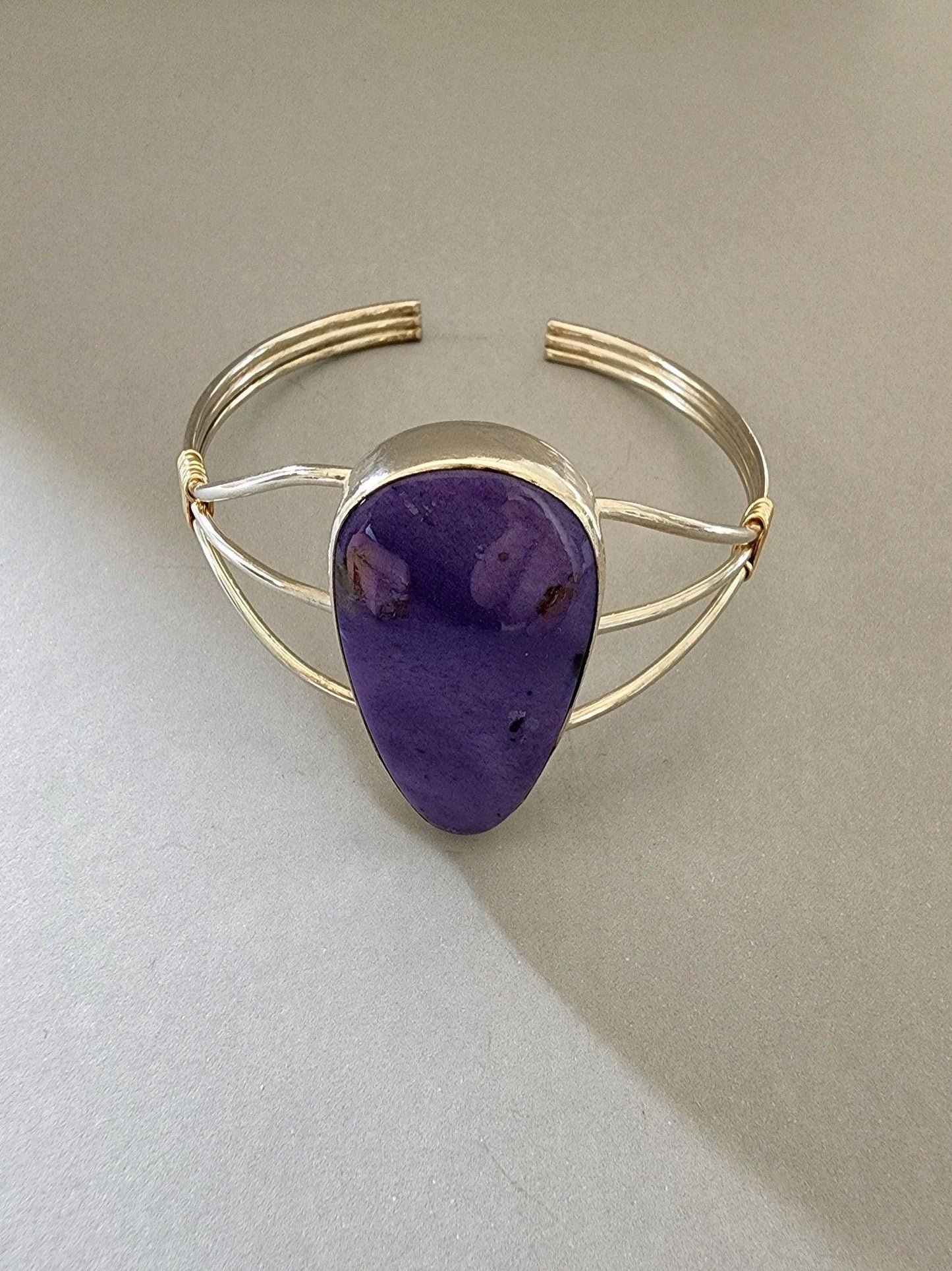 Womans Handmade Charoite and Sterling Silver Cuff Bracelet - Gilded Heart Designs