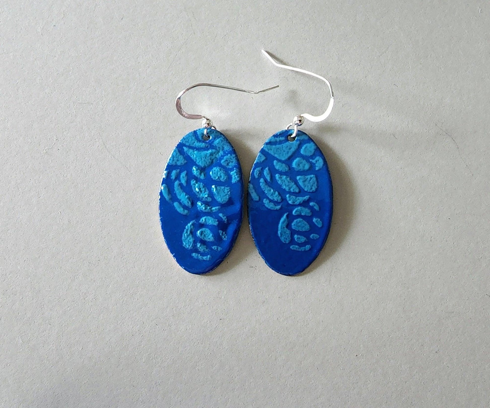 Handmade Womans Enameled Copper Blue Oval Pierced Earrings - Gilded Heart Designs