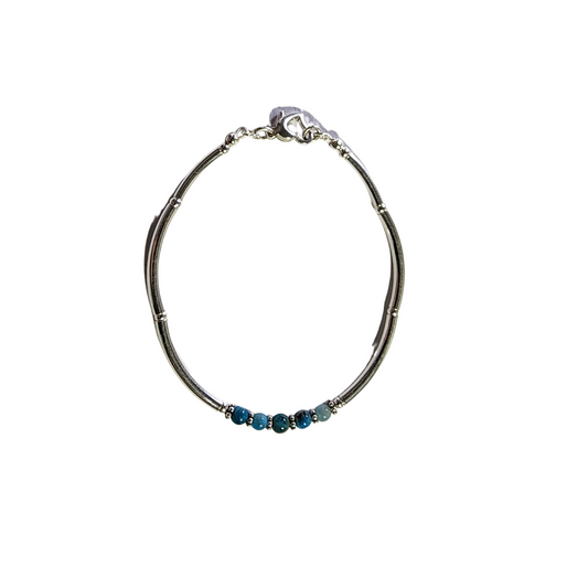 Handmade Womans Silver and Blue Apatite Beaded Bracelet