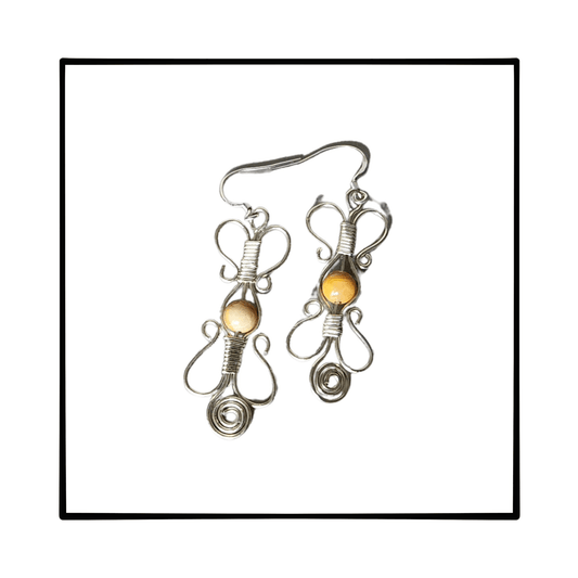 Handmade Womans Sterling Silver and Agate Wire Wrapped Pierced Earrings - Gilded Heart Designs