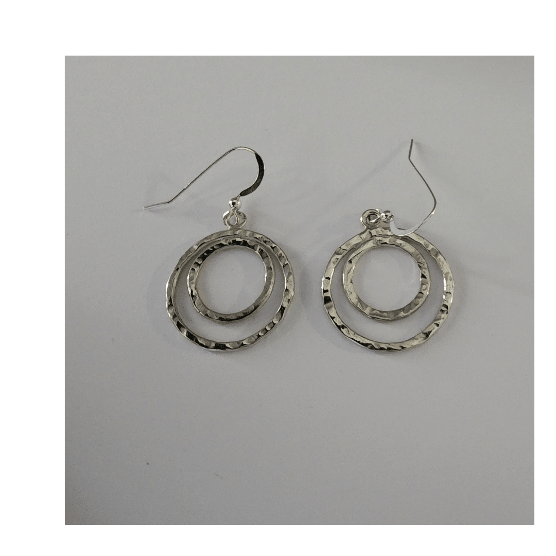 Handmade Womans Sterling Silver Textured Small Double Circle Earrings - Gilded Heart Designs