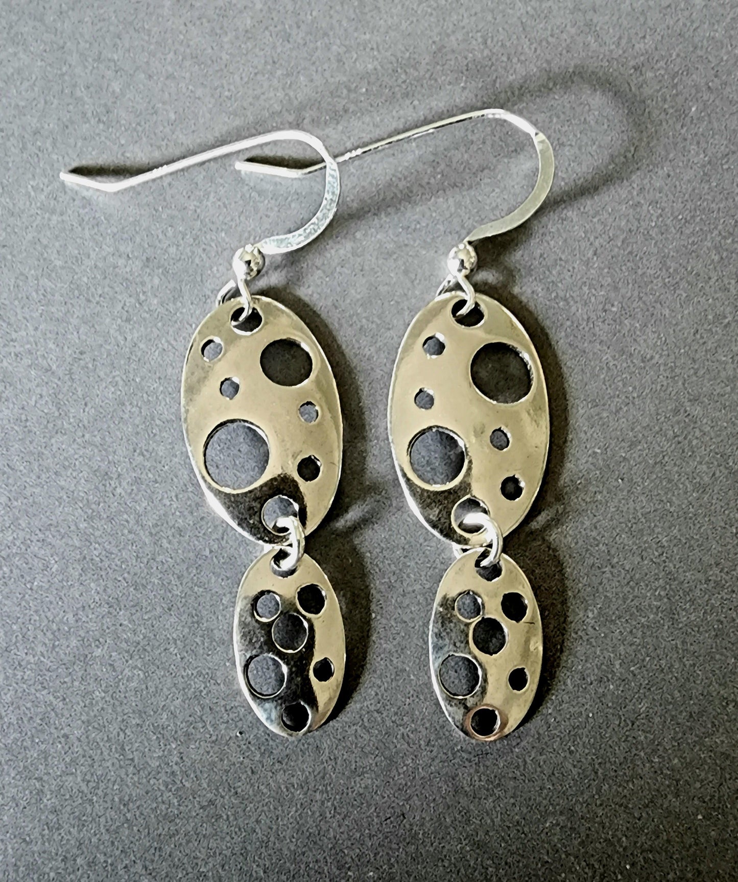Womans Sterling Silver Oval Drop, Dangle Earrings