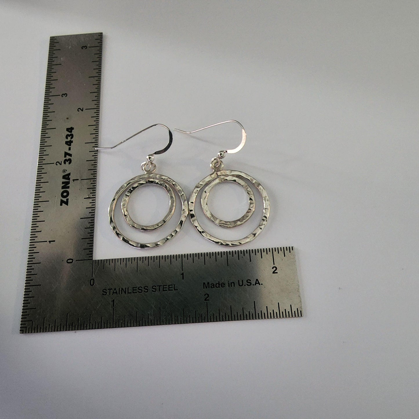 Handmade Womans Sterling Silver Textured Small Double Circle Earrings - Gilded Heart Designs